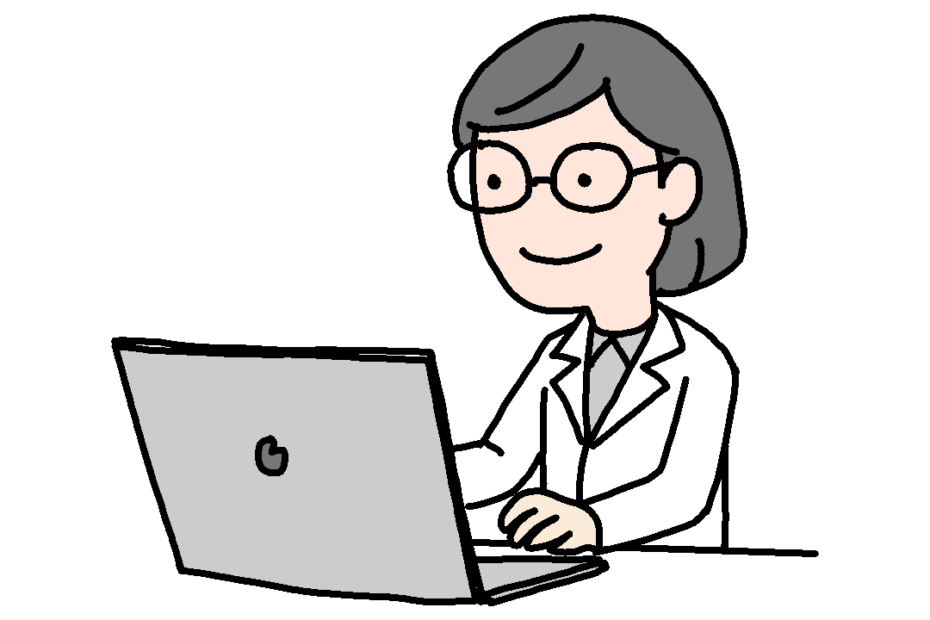 노트북으로 작업하는 여자 의사